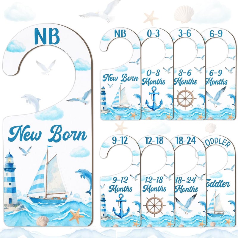 CORNER LACE Baby Closet Dividers 8PCS, Nautical Themed Wooden Double-Sided Clothes Size Hanger/Organizer from Newborn to Toddler for Nursery Decor Baby Shower Birthday Gender Reveal Party Gift - Image 1